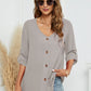 Roll-Tap Long Sleeve V-Neck Buttoned Blouse