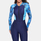 Printed Half Zip Long Sleeve One-Piece Swimwear