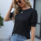 Openwork Round Neck Short Sleeve Blouse