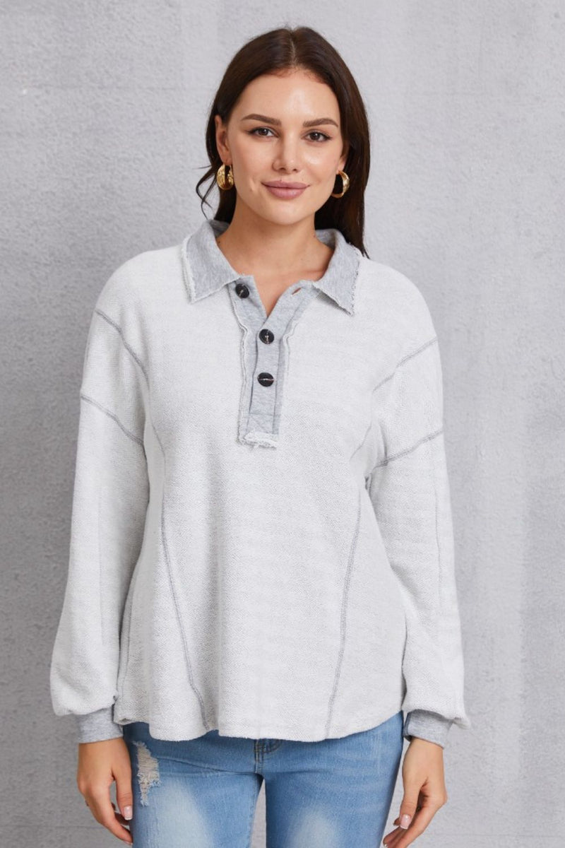 Half Button Dropped Shoulder Sweatshirt