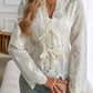 Devine Tied Frill V-Neck Long Sleeve Lace Top