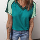 Color Block V-Neck Short Sleeve T-Shirt