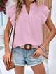 Ruffled Notched Cap Sleeve Blouse Pink
