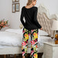 Round Neck Top and Printed Pants Lounge Set