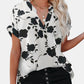 Full Size Printed Notched Short Sleeve Blouse