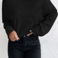 Ribbed Round Neck Drop Shoulder Long Sleeve Top