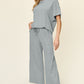 Double Take Full Size Texture Round Neck Short Sleeve T-Shirt and Wide Leg Pants