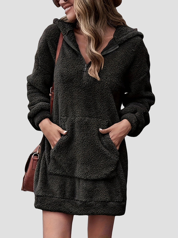 Half Zip Dropped Shoulder Oversized Hoodie Black