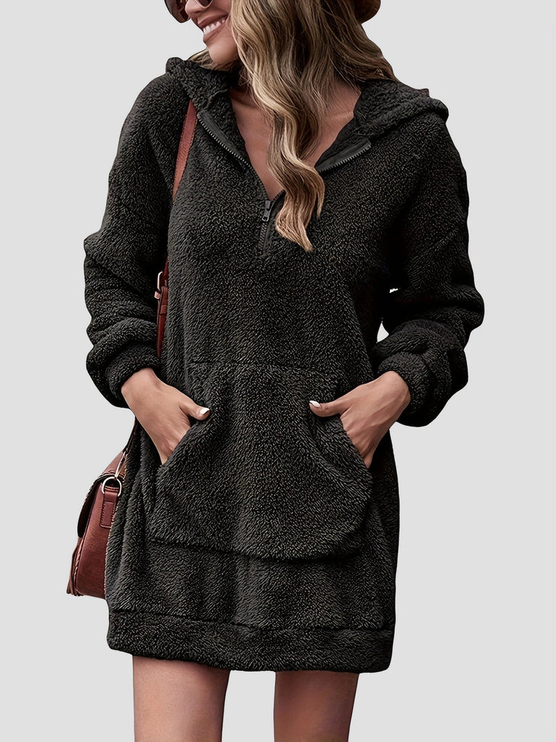 Half Zip Dropped Shoulder Oversized Hoodie Black
