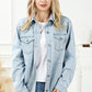 Distressed Button Up Frayed Hem Denim Jacket