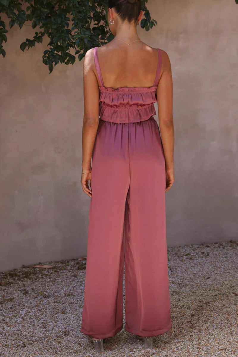 Ruffled Sleeveless Top and Wide Leg Pants Set