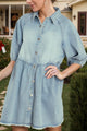 Raw Hem Snap Down Half Sleeve Denim Dress Light