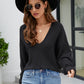 V-Neck Drop Shoulder Long Sleeve Knit Top