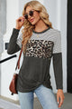 Leopard Striped Round Neck T-Shirt Dark Gray