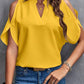 Notched Cold Shoulder Half Sleeve Blouse