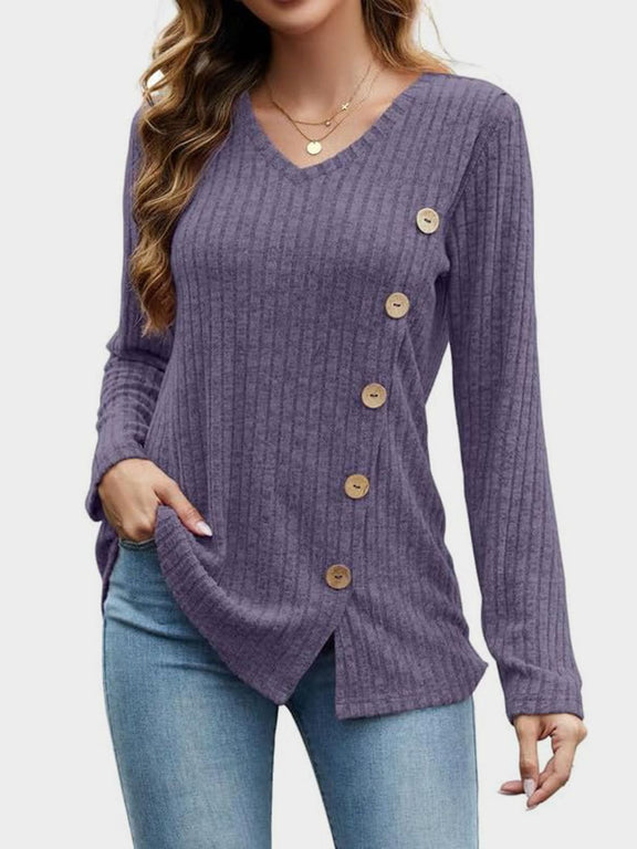 V-Neck Long Sleeve T-Shirt Mauve