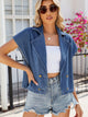 Buttoned Up Collared Neck Denim Top Dusty Blue