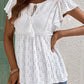 Eyelet Tie Neck Cap Sleeve Blouse