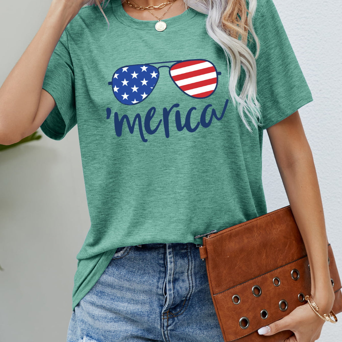 US Flag Glasses Graphic Tee Gum Leaf