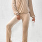 Surplice Long Sleeve Top and Slit Pants Set