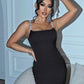 Rhinestone Spaghetti Strap Satin Bodycon Dress