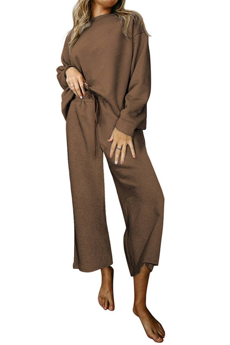 Dropped Shoulder Top and Pants Set Chocolate