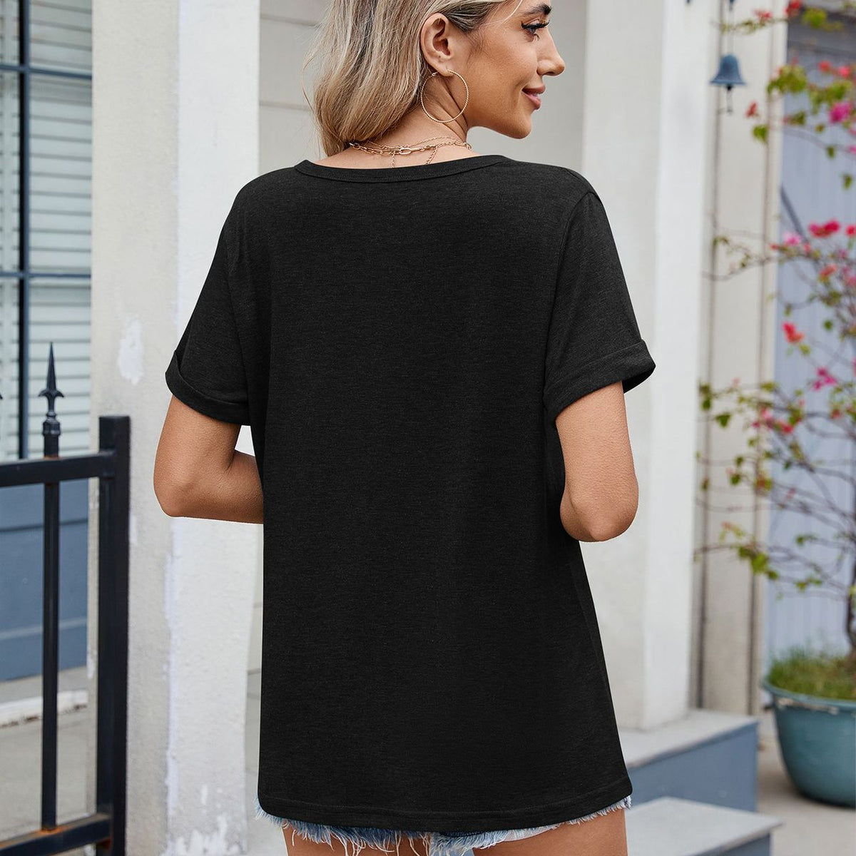 Florira Notched Short Sleeve T-Shirt