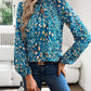 Cutout Printed Mock Neck Balloon Sleeve Blouse