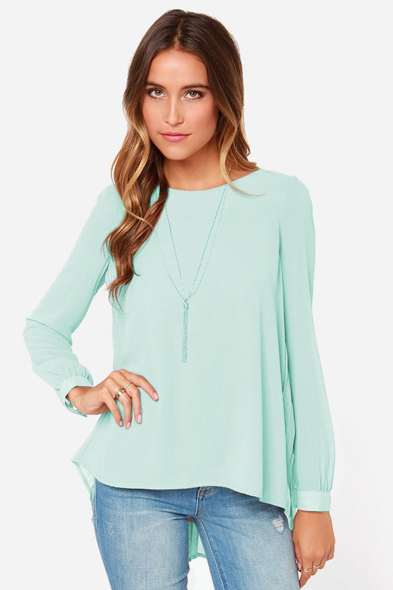 Ivy Lane Full Size Round Neck Back Pleated Blouse Light Green