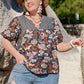 Plus Size Printed Notched Half Sleeve Blouse