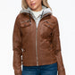 YMI Removable Faux Layered Multi-Pocket Jacket with Fuzzy Hood