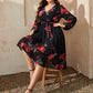 Plus Size Floral Surplice Neck Tie Waist Dress