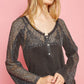 POL V-Neck Long Sleeve Lace Patch Top