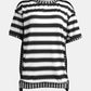 Full Size Contrast Stitching Striped Round Neck T-Shirt