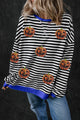 Pumpkin Striped Round Neck Long Sleeve Sweatshirt Black