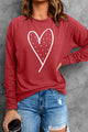 Heart Pearl Detail Round Neck Sweatshirt Scarlet