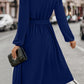 Tie Waist Notched Neck Long Sleeve Dress