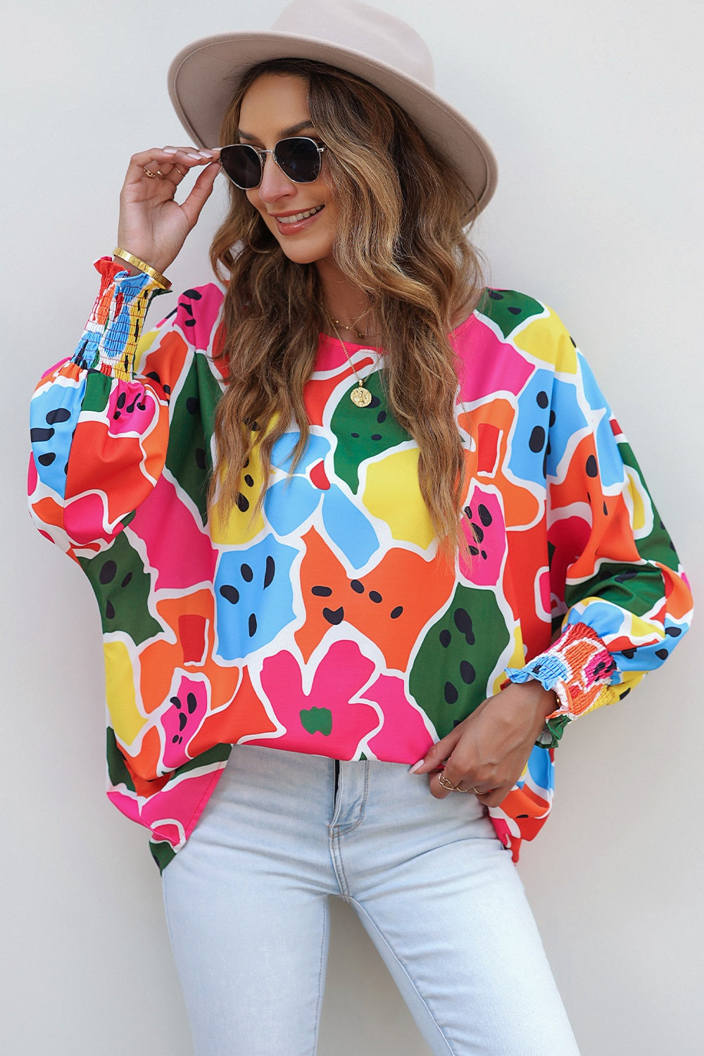 Abstract Lantern Sleeve Blouse