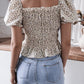 Frill Smocked Square Neck Short Sleeve Blouse