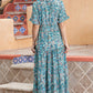 Paisley Print Flounce Sleeve Maxi Dress