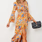 Printed Layered Flare Sleeve Split Tied Dress