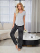 V-Neck Short Sleeve Top and Pants Lounge Set Black
