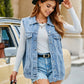 Pocketed Button Up Sleeveless Denim Jacket