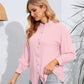 Mock Neck Buttoned Long Sleeve Shirt