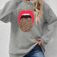 Leopard Lip Graphic Round Neck Sweatshirt