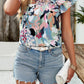 Devine Printed Ruffled Mock Neck Blouse