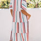 Striped Button Front Flutter Sleeve Tiered Shirt Dress