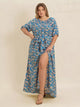 Plus Size Floral Print Maxi Dress with Side Slit Blue