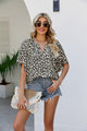 Leopard Notched Half Sleeve Blouse Black