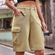 Denim Cargo Shorts with Pockets Khaki